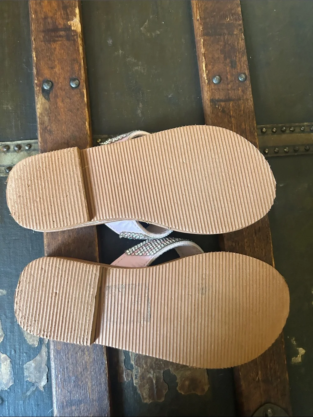 Embellished Pink Strap Brown Footbed Flip Flops